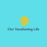 Our Vacationing Life Logo is a yellow sun dipping into the surface of water, with a turquoise background.