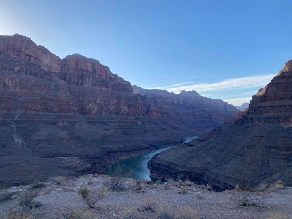 the winding Colorado River through the Grand Canyon