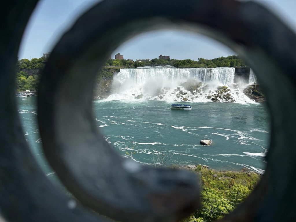 Niagara Falls through a spiral railing