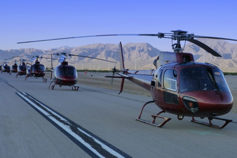 a row of helicopters for Las Vegas helicopter tours