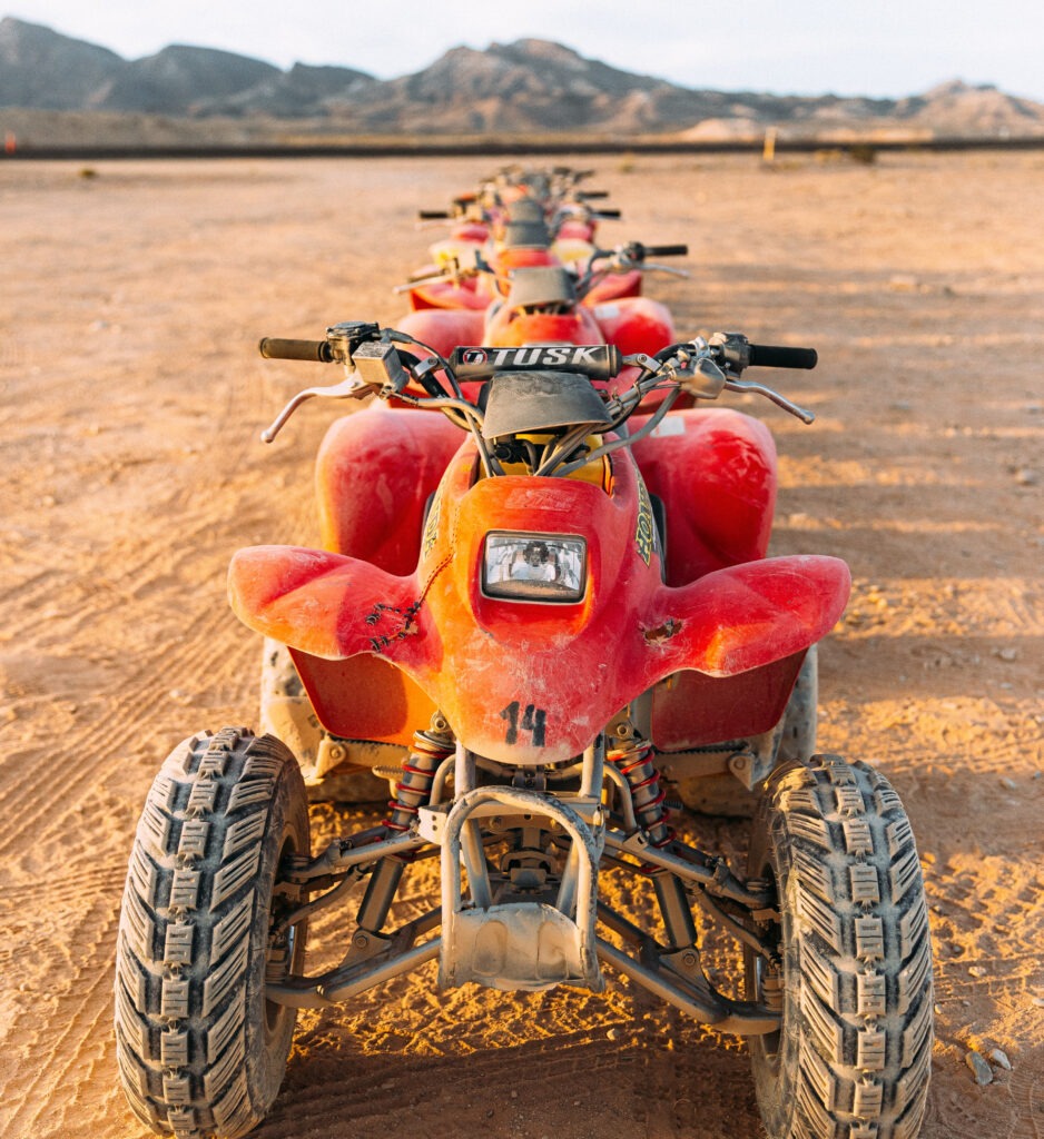 a row of red ATVs in Las Vegas