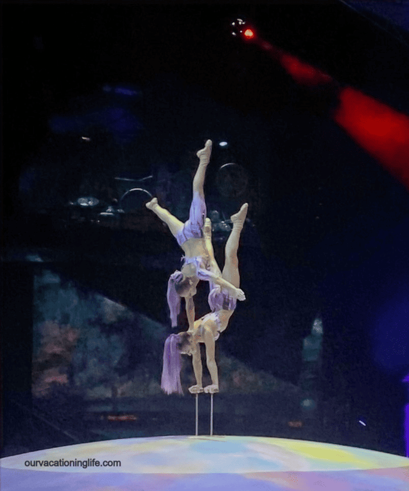 two women performers in Cirque du Soleil Mystere show in Las Vegas