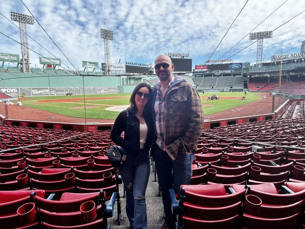 posing during a Fenway Park tour