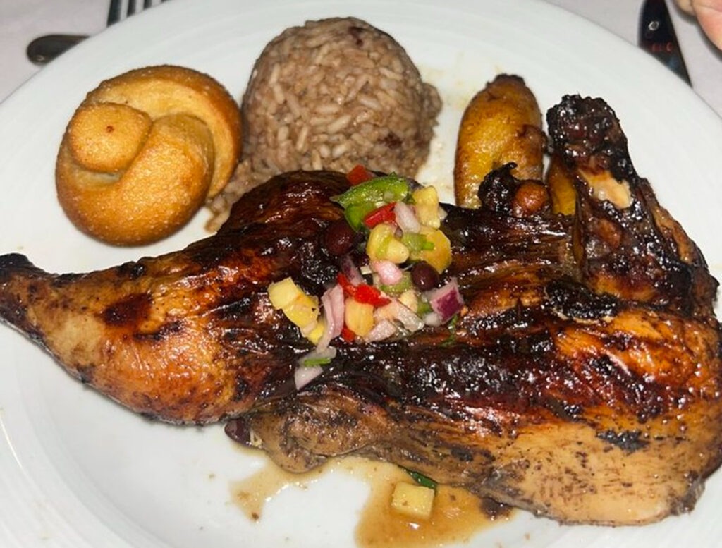 a plate with various prepared foods
